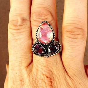 New Triplet Opal & Amethyst 925 Silver Ring.